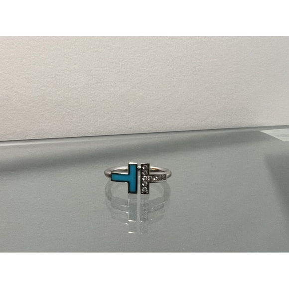 Authentic Tiffany co diamond and turquoise t wire ring - Picture 2 of 9